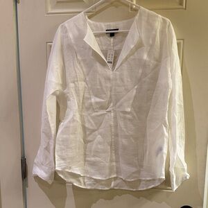 J. Crew White Linen V-Neck Blouse